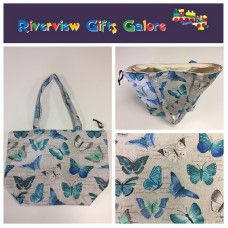 Large Tote Bag With Zip - Blue Butterfly Large Tote Bag With Zip - Blue Butterfly